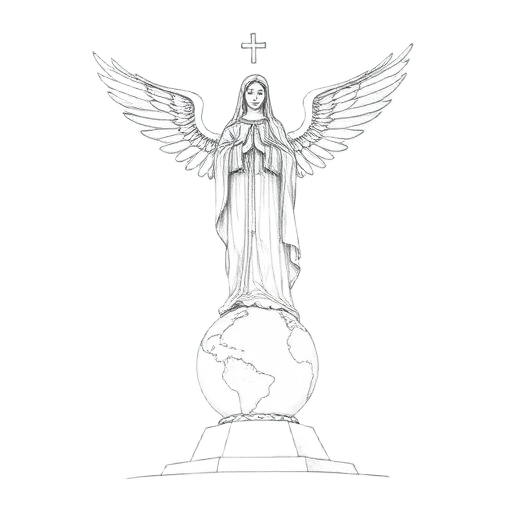 Virgen del Panecillo en dibujo a lápiz